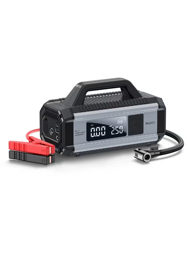 Yesido VC13 5-in-1 Professional Jump Starter & Tire Inflator – 150PSI High Pressure & 10000mAh Power Bank
