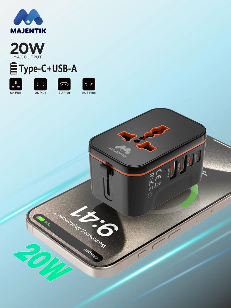 Majentik MC-013 Universal Travel Adapter – 5-Port Fast Charging Adapter with Universal AC Socket