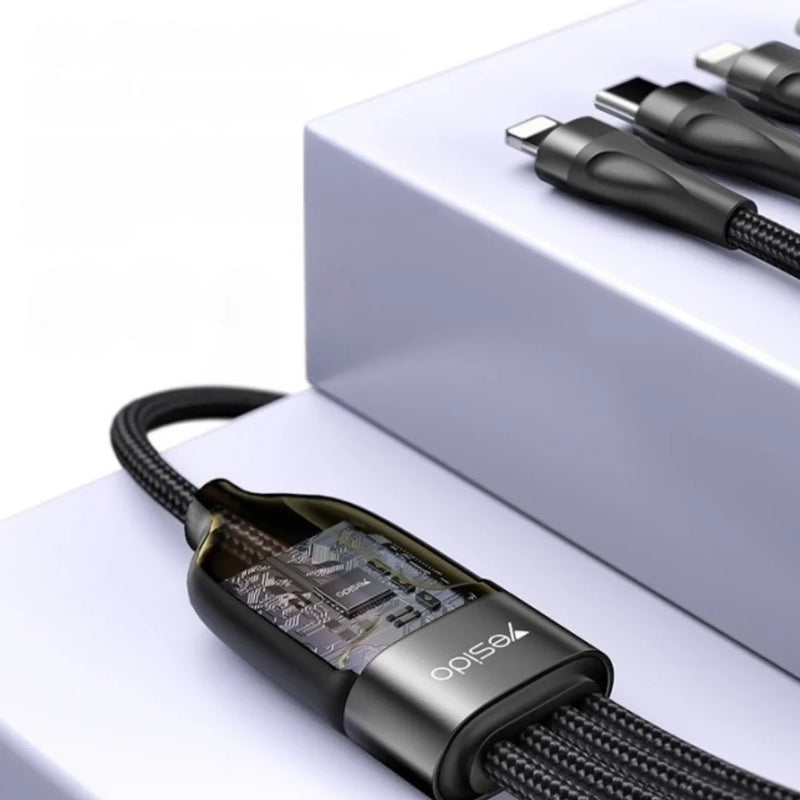 Yesido CA110 4-in-1 Type-C Multi-Charging Cable – 1.2m Heavy-Duty Braided Cable with Dual Type-C & Dual Lightning Ports (20W Max)
