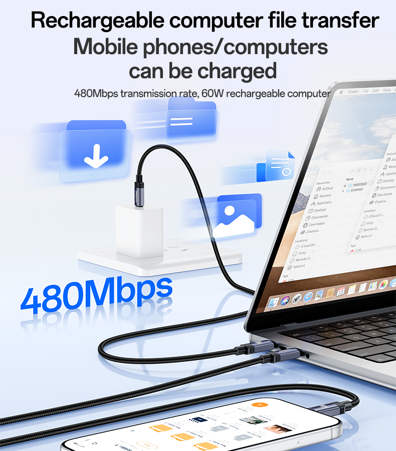 كابل شحن يسيدو Yesido CA204P السريع بقوة 60 واط - نقل بيانات وشحن فائق السرعة بطول 1 متر