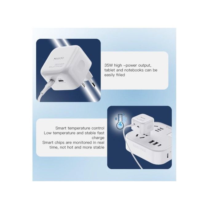 Yesido YC38 35W Super GaN Fast Wall Charger – Dual Type-C PD Ports with PPS Support