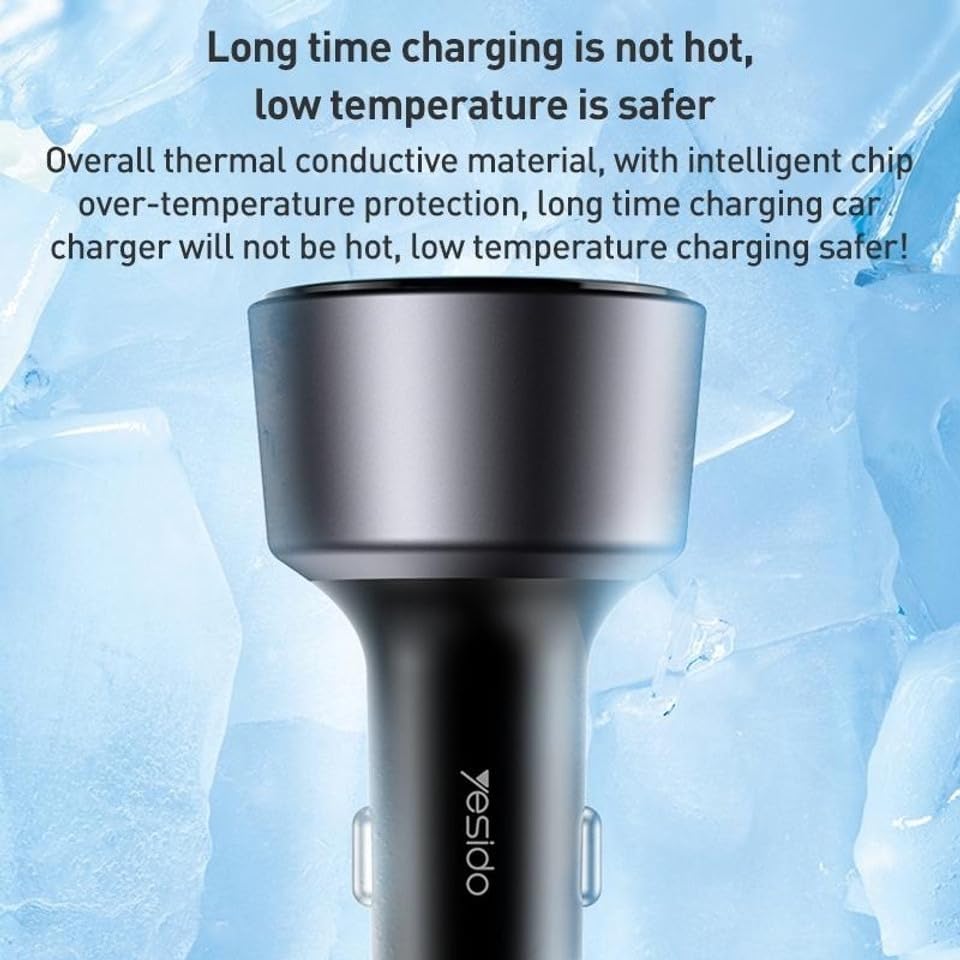 Yesido Y59 200W Super Fast Car Charger – Triple Port (Dual Type-C 100W + USB-A 18W)