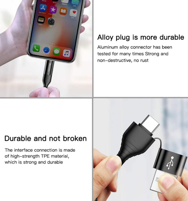 Yesido CA59 4-in-1 Multi-Connector Fast Charging Cable – 1.2m Heavy-Duty Cotton Braided Armor with Metal Shells (60W Power Delivery)