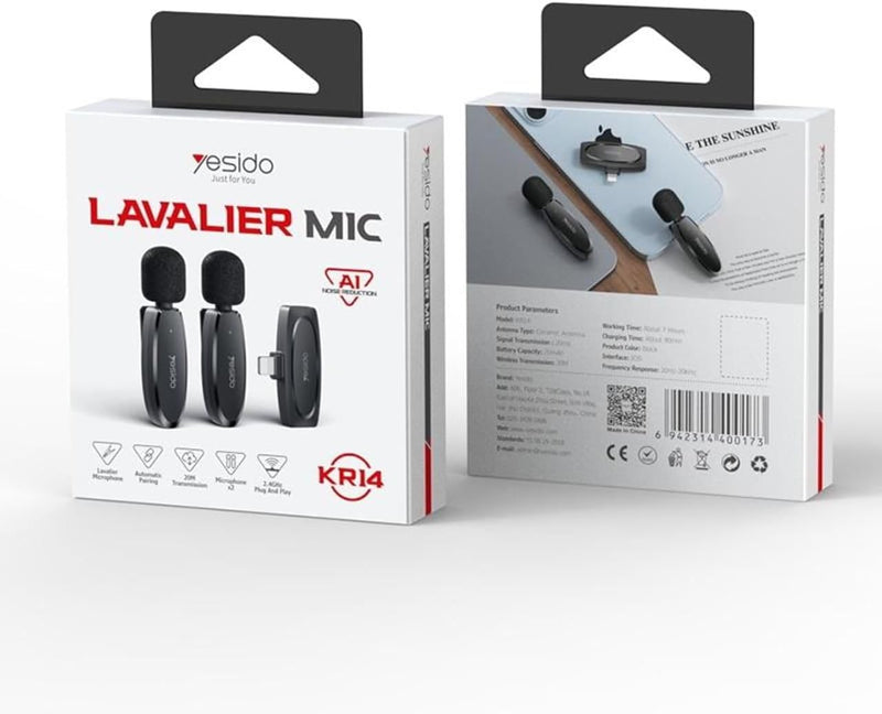 Yesido KR14 Low-latency Wireless Lavalier Dual Microphone with Lightning Receiver for iPhone & iPad – 360° Omnidirectional Noise Reduction