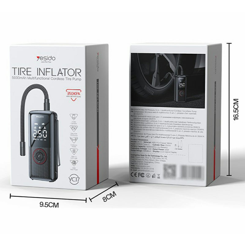 Yesido VC17 Multi-functional Wireless Tire Inflator – Portable Air Compressor with LCD Digital Display