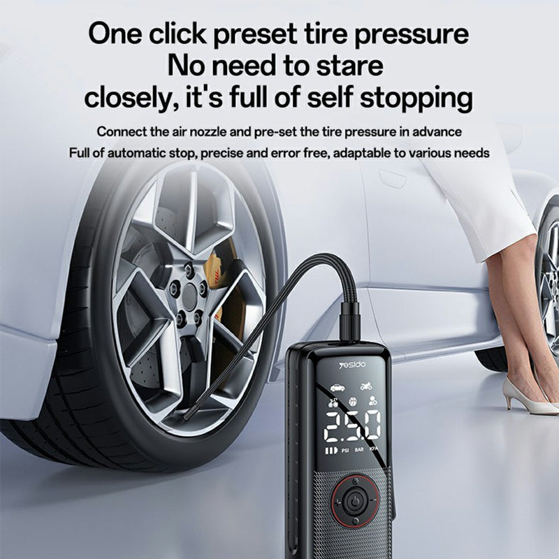 Yesido VC17 Multi-functional Wireless Tire Inflator – Portable Air Compressor with LCD Digital Display