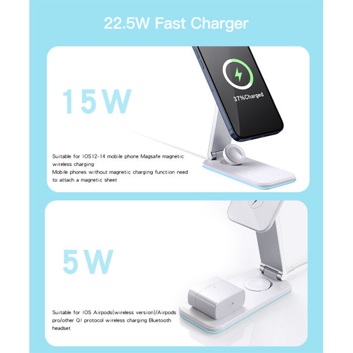 Yesido DS17 Premium 3-in-1 Foldable Magnetic Wireless Charging Stand for iPhone, Apple Watch & Earbuds