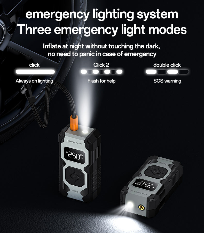 Yesido VC12 Portable Electric Air Pump – 7800mAh Battery, 100W Power with 5 Smart Modes & SOS Light