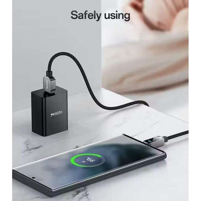 كابل يسيدو Yesido CA128C بطول 1.2 متر (USB-A إلى Type-C) بقوة 66 واط - مزود بشاشة عرض رقمية أفقية وهيكل من سبيكة الزنك