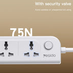 مشترك الكهرباء الذكي Yesido MC22 بقوة 3250 واط - 4 مقابس كهربائية و4 منافذ شحن سريع بطول 3 متر