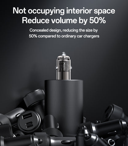 Yesido Y69 Mini Hidden Car Charger 30W – Transparent Zinc Alloy Design with Dual Type-C PD Ports
