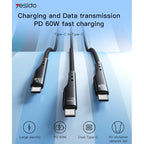Yesido CA116 60W PD Fast USB-C to USB-C Cable – 3m Ultra-Long Braided Nylon & Aluminum Alloy Connectors (Black)