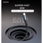 Yesido CA96 60W Type-C to Type-C PD Fast Charging Data Cable – 1.2m Heavy-Duty PP+PVC Braided Armor with Aluminum Alloy Shells (3A Max)