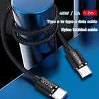 Yesido CA55 Type-C to Type-C Fast Charging Data Cable – 1.2m Heavy-Duty Cotton & Nylon Braided Armor with Metal Shells (45W / 3A Max)