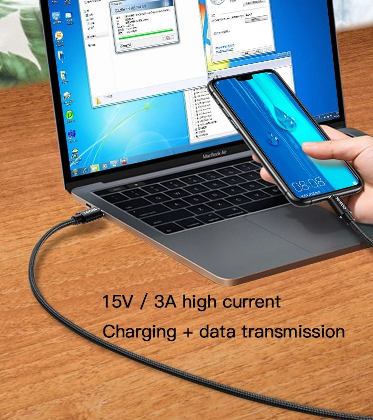 Yesido CA55 Type-C to Type-C Fast Charging Data Cable – 1.2m Heavy-Duty Cotton & Nylon Braided Armor with Metal Shells (45W / 3A Max)