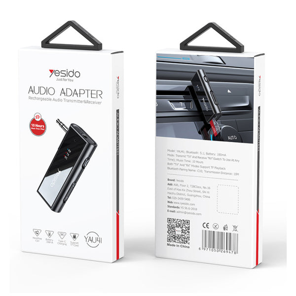 YAU41 2 in1 Wireless Adapter 3.5mm Audio AUX Adapter Bluetooth 5.1 Transmitter Receiver For Car