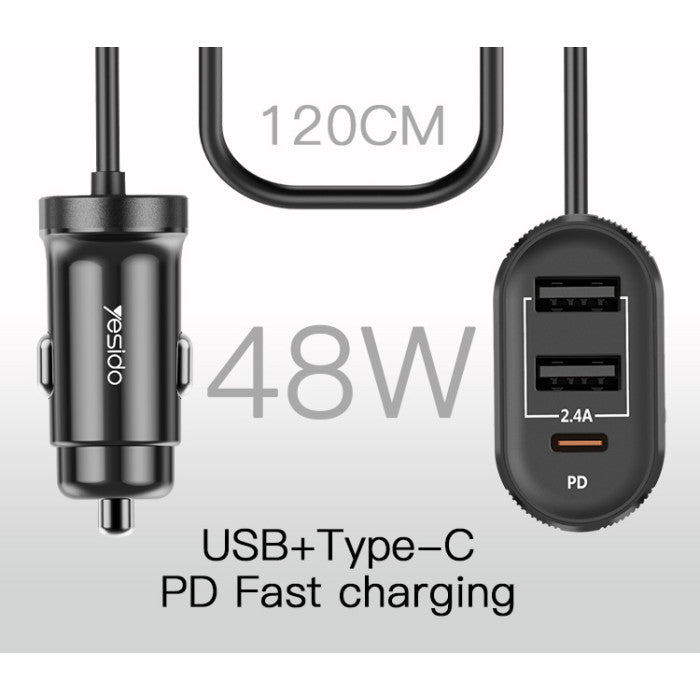 Yesido Y41 Multi-Port Car Charger – 4 Interfaces with Type-C PD & Smart USB Ports