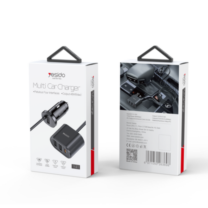 Yesido Y41 Multi-Port Car Charger – 4 Interfaces with Type-C PD & Smart USB Ports