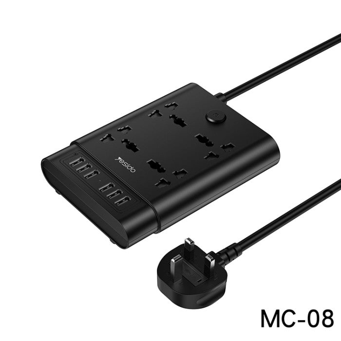 مشترك الكهرباء الذكي Yesido MC08 بقدرة 2650 واط - 4 مقابس عالمية و6 منافذ شحن USB بطول 2 متر