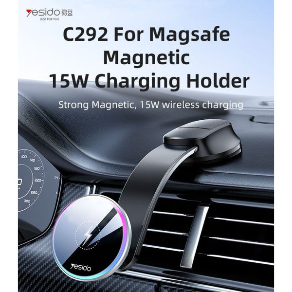 C292 360 Free Rotating LED Breathing Indicator Light Max 15W Fast Charging Wireless Phone Holder