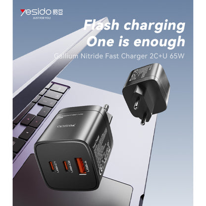 شاحن Yesido YC65 الذكي بقوة 65 واط - تقنية GaN المتطورة بـ 3 منافذ (2 Type-C + USB-A)