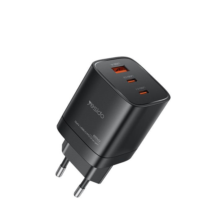 شاحن Yesido YC65 الذكي بقوة 65 واط - تقنية GaN المتطورة بـ 3 منافذ (2 Type-C + USB-A)
