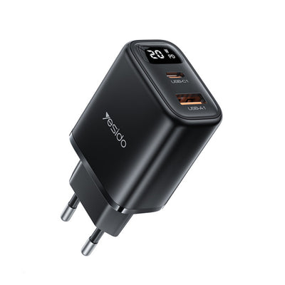 Yesido YC68 20W Fast Wall Charger – Dual Port (USB-C + USB-A) with Digital Display