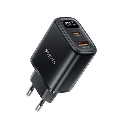شاحن Yesido YC68 الذكي بقوة 20 واط - منفذين (USB + Type-C) مع شاشة عرض رقمية لمراقبة الشحن