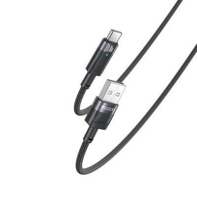 Yesido CA123 Smart Type-C to Lightning Data Cable – 1.2m Auto-Disconnect & Auto-Reconnect Armor Cable with LED Breathing Light (27W / 3A Max)