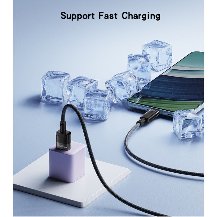 Yesido CA123 Smart Type-C to Lightning Data Cable – 1.2m Auto-Disconnect & Auto-Reconnect Armor Cable with LED Breathing Light (27W / 3A Max)