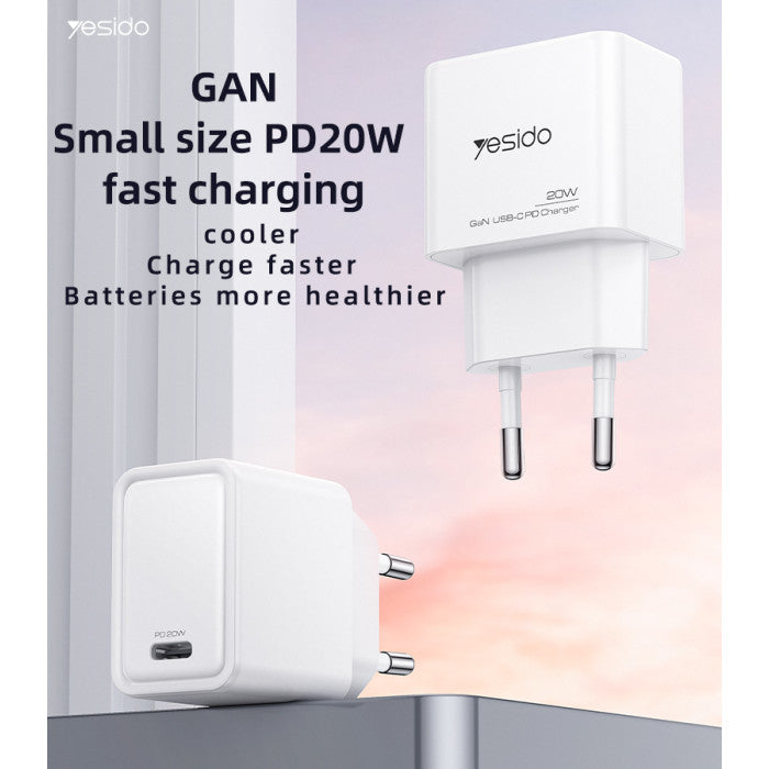 شاحن Yesido YC60 الذكي بقوة 20 واط - تقنية GaN المتقدمة بمنفذ Type-C PD شحن سريع
