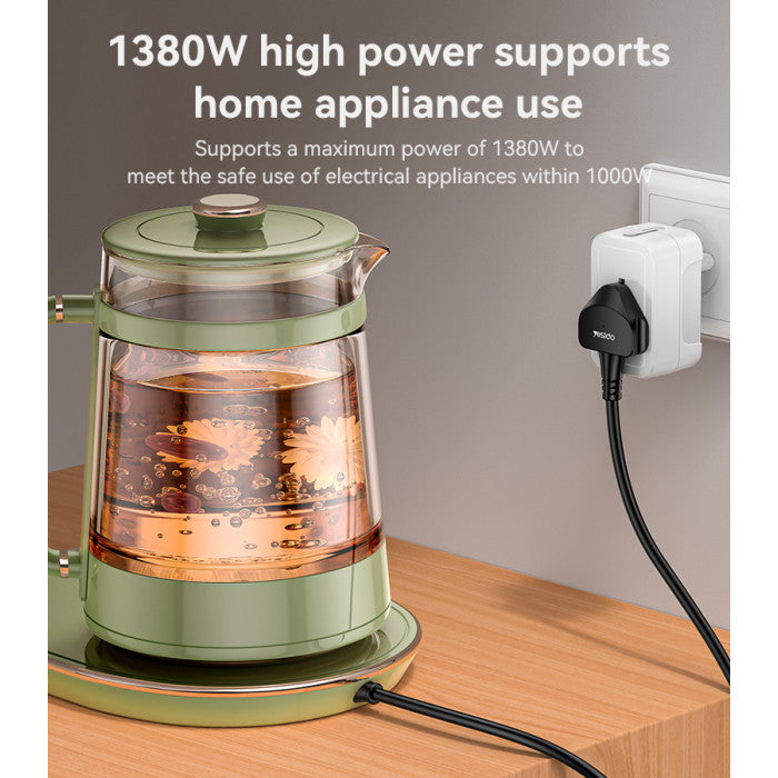 Yesido MC32 Universal Travel Adapter 1380W - Supports US, UK, EU, AU Global Standard Plugs