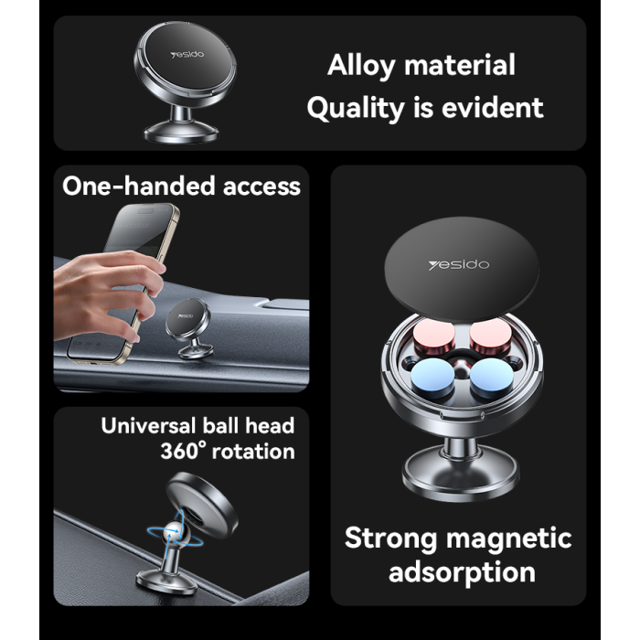 Yesido C215 Mini Magnetic Phone Holder 360 Degree Rotation Durable Zinc Alloy