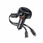 شاحن السيارة Yesido Y61 المتطور بقدرة 53 واط - مزود بكابلات Type-C و Lightning قابلة للسحب ومنفذ USB