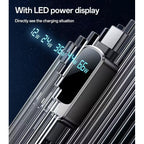 Yesido CA128C 66W Super Fast USB-A to USB-C Cable with LED Digital Display – 1.2m Braided Zinc Alloy Connectors (3A)