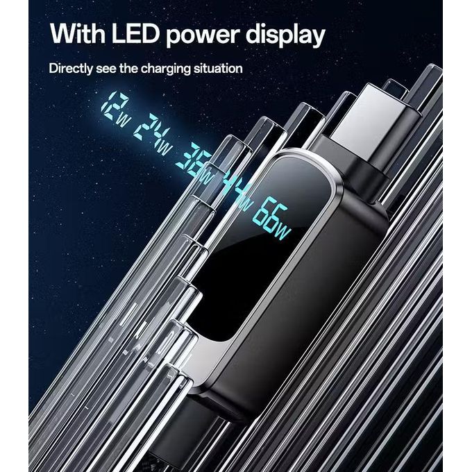 كابل يسيدو Yesido CA128C بطول 1.2 متر (USB-A إلى Type-C) بقوة 66 واط - مزود بشاشة عرض رقمية أفقية وهيكل من سبيكة الزنك