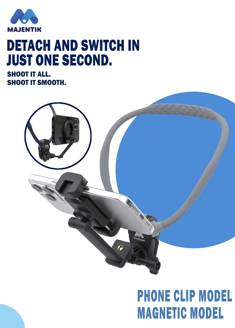 Majentik MR-001 Magnetic POV Neck Mount Holder – Flexible Skin-Friendly Silicone Rig with 360° Rotation & Quick Release