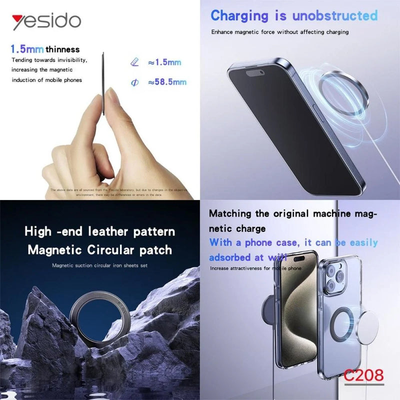 Yesido C208 PU Leather Iron Sheet Ring for MagSafe Magnetic Compatibility