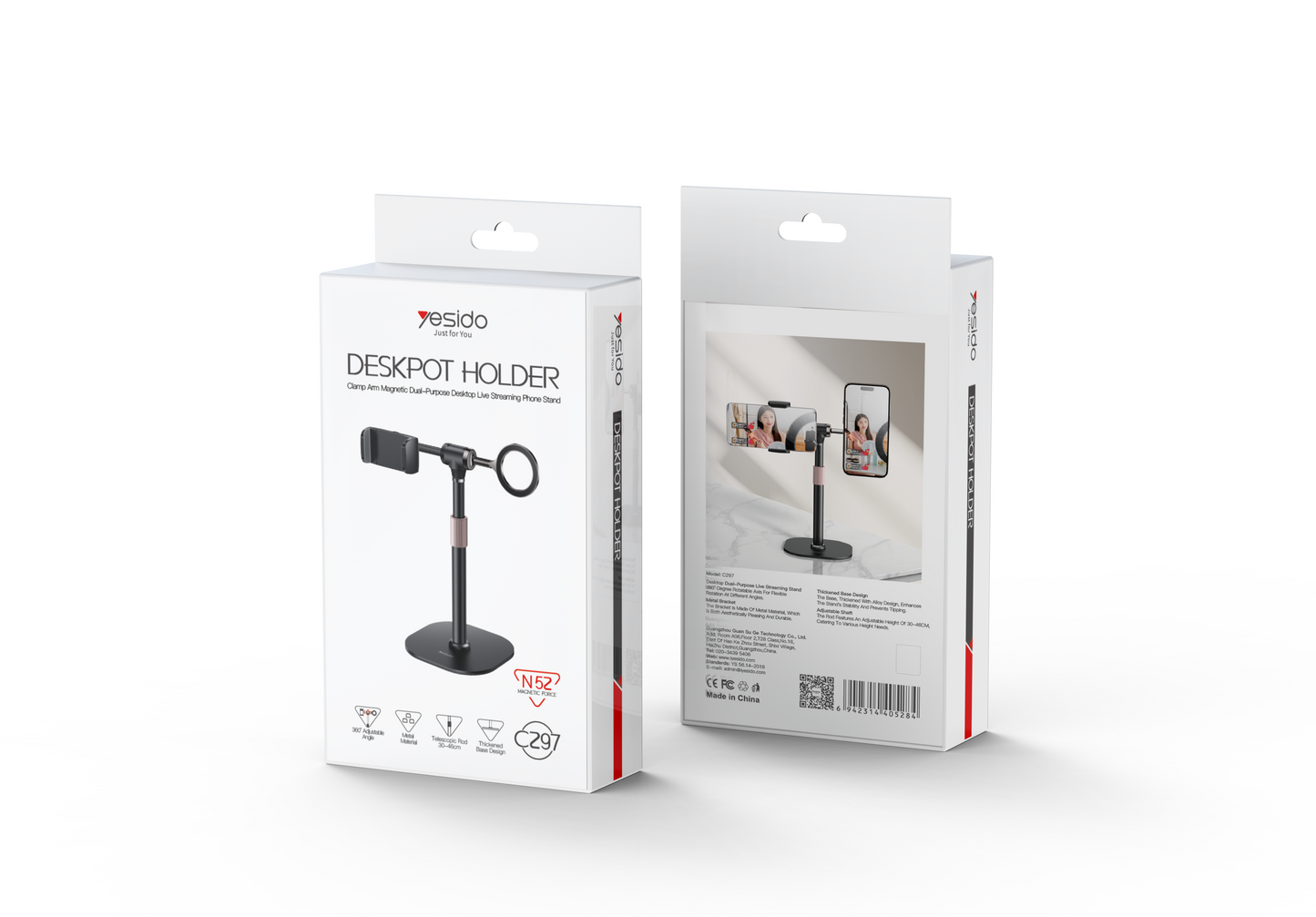 Yesido C297 Desktop Live Broadcast Phone Holder with 360 Rotation and 30-46CM Adjustable Height