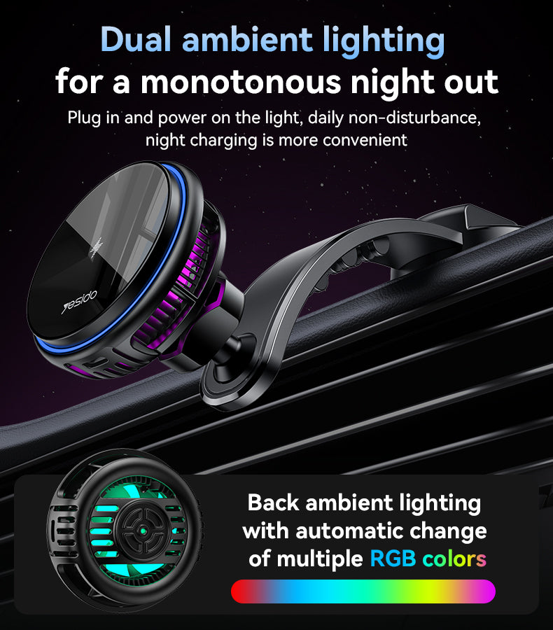 Yesido C311 15W Car Wireless Charger - Semiconductor Cooling & RGB Light