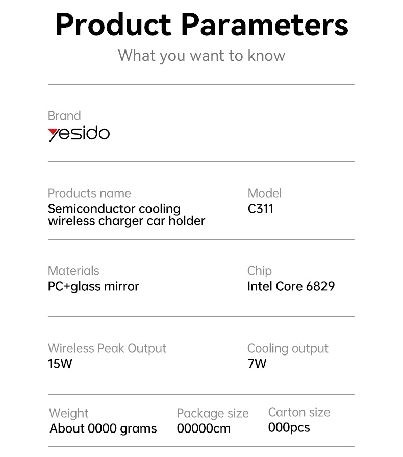 Yesido C311 15W Car Wireless Charger - Semiconductor Cooling & RGB Light