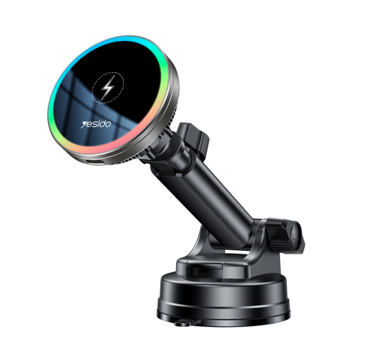 Yesido C315 15W Car Wireless Charger - RGB Lighting & Dual Mounting