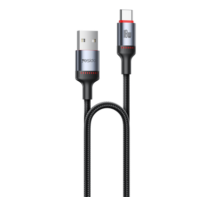 Yesido CA129C 18W USB-A to USB-C Cable – 1.2m 3-Step Molded Braided Nylon & Aluminum Alloy Connectors (3A)