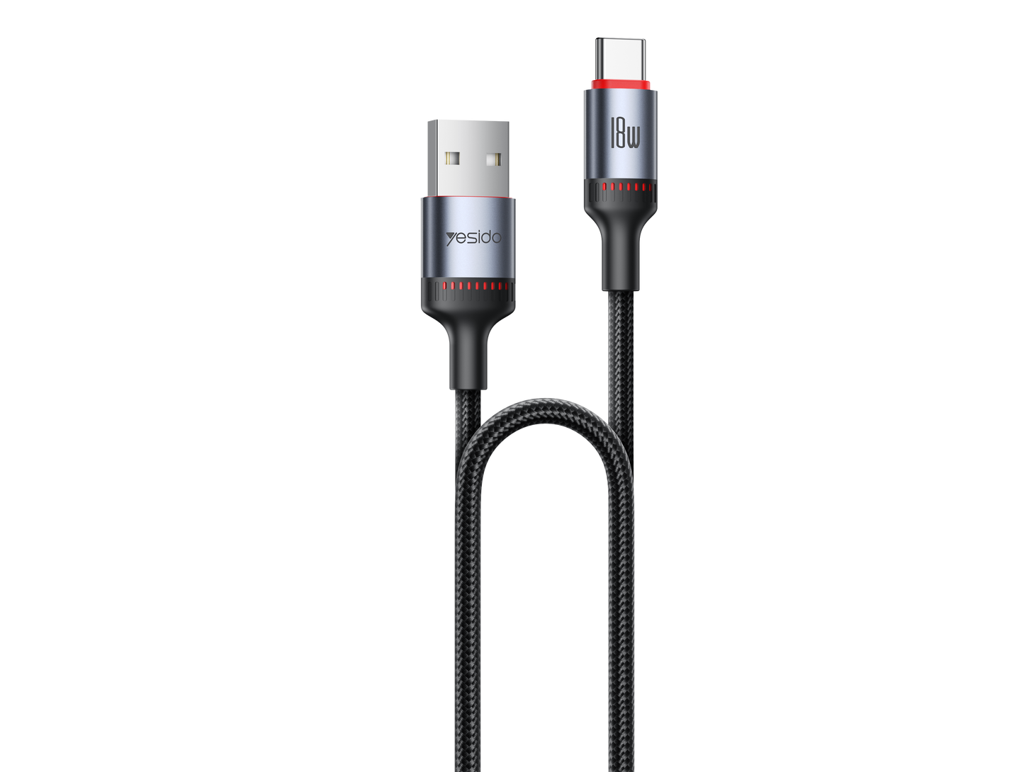 Yesido CA129C 18W USB-A to USB-C Cable – 1.2m 3-Step Molded Braided Nylon & Aluminum Alloy Connectors (3A)