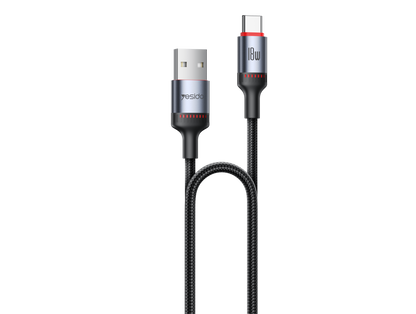Yesido CA129C 18W USB-A to USB-C Cable – 1.2m 3-Step Molded Braided Nylon & Aluminum Alloy Connectors (3A)