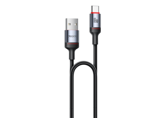 Yesido CA129C 18W USB-A to USB-C Cable – 1.2m 3-Step Molded Braided Nylon & Aluminum Alloy Connectors (3A)