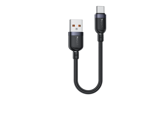 Yesido CA131C 18W Short USB-A to USB-C Fast Charging Cable – 30cm Braided Nylon & Aluminum Alloy Connectors (3A)