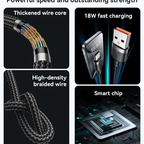 Yesido CA133C 18W Long USB-A to USB-C Cable – 2m Braided Nylon & Aluminum Alloy Connectors (3A)