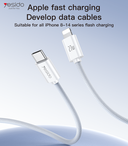 كابل يسيدو Yesido CA170 بطول 1.2 متر (Type-C إلى Lightning) بقوة 27 واط