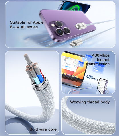كابل يسيدو Yesido CA170 بطول 1.2 متر (Type-C إلى Lightning) بقوة 27 واط